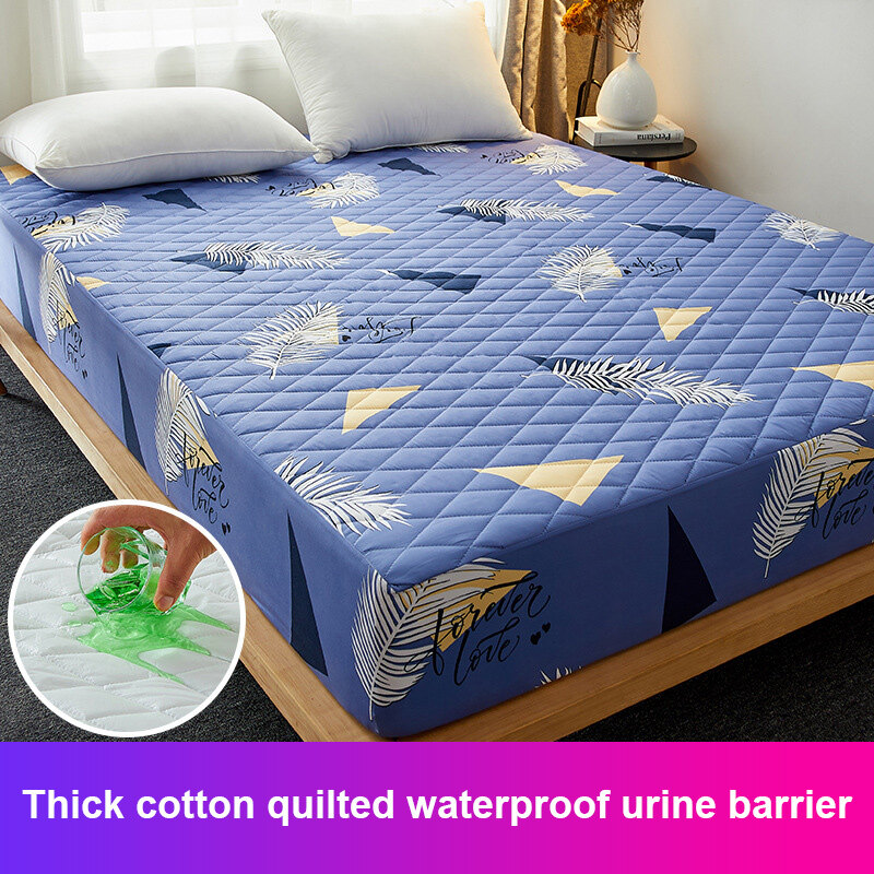 【JJT】Waterproof Mattress Protector Cover Cartoon Printing Fitted Bedsheet Line stitching process Elastic Bed Cover Single/Twin/Queen/King Size 90x200cm/120×200cm/150×200cm/180×200cm Suitable Mattress(Depth) 28cm