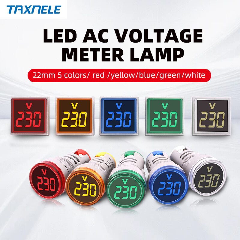 22MM AC 50-500V Voltmeter Square Panel Round Panel LED Digital Voltage Meter Indicator Light Lamp Digital Panel Indicator Meter