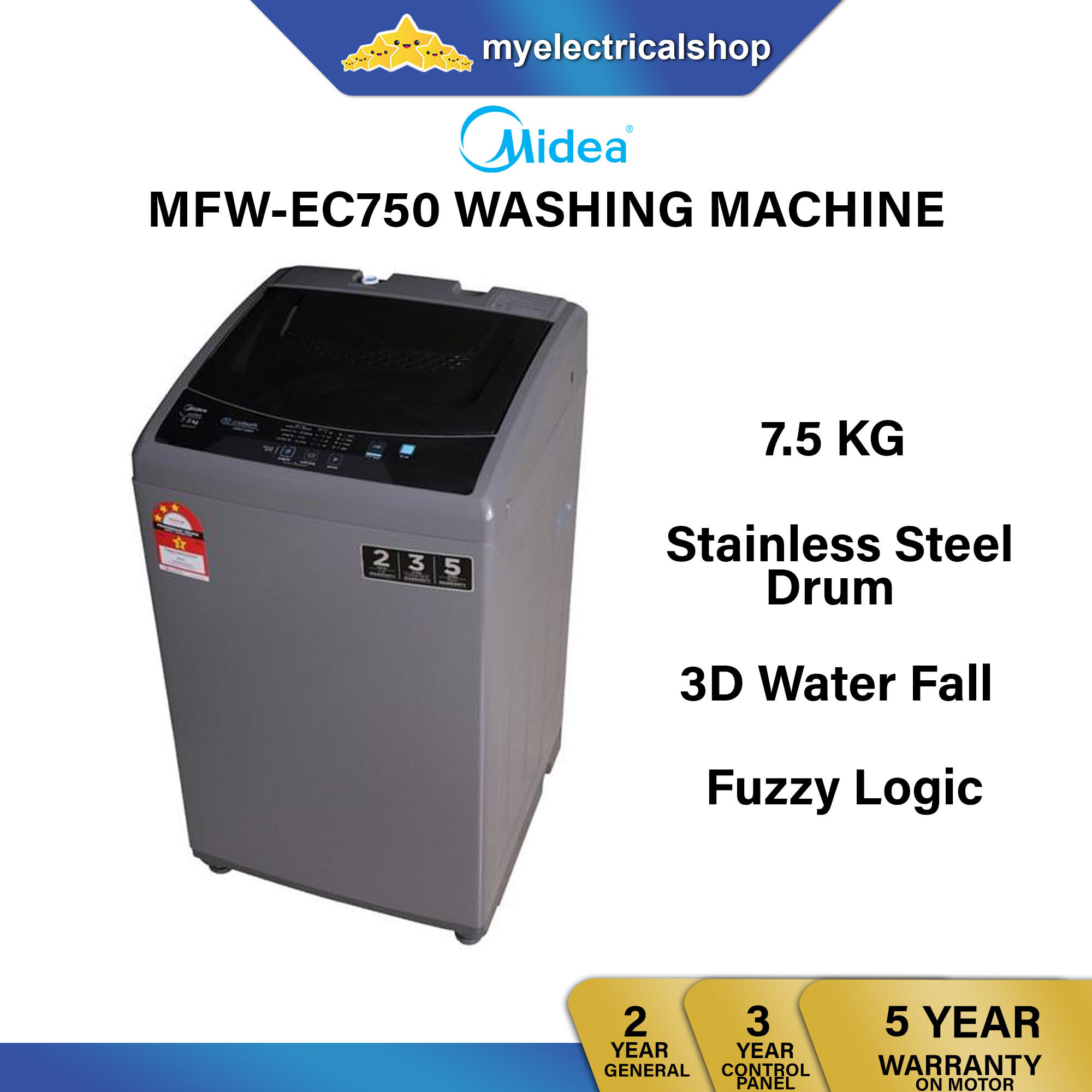 midea washing machine 7.5 kg mfw ec750