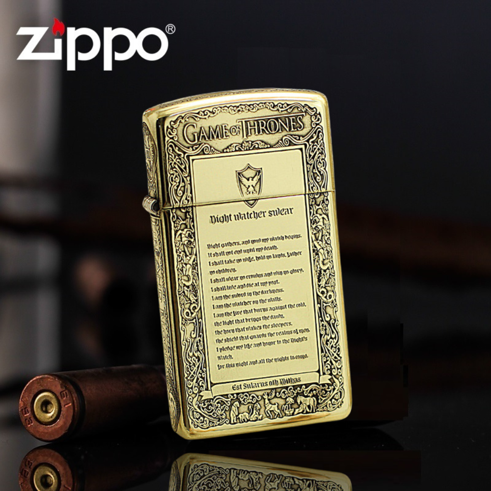Slim Etching Brass Game of Thrones Zippo Lighter Free Zippo Flints