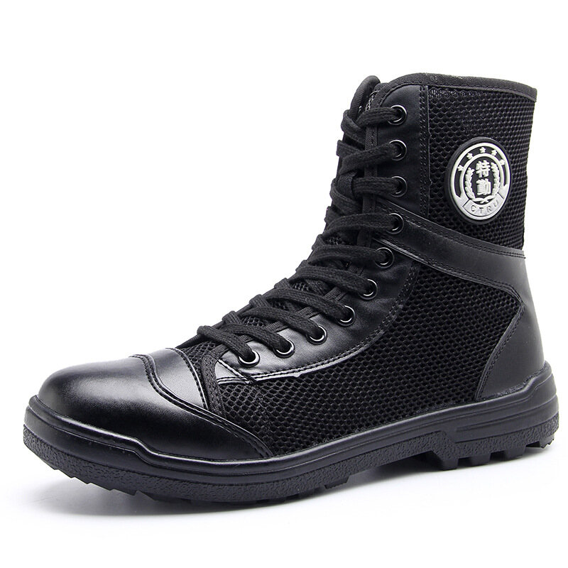 Security Shoes Combat Boots Men's Boots Security Inspection Fire Fighting Training Shoes Black Boots Spring Summer Combat Training High Top Boots