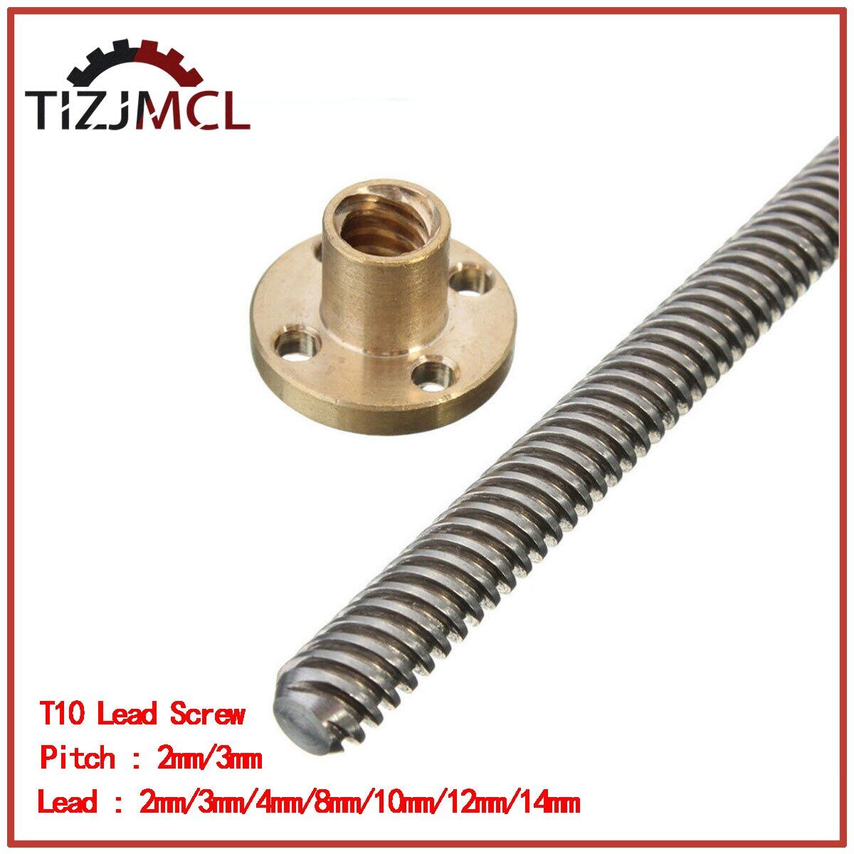 Metal Ball Screw Nut T10 Lead Screw Right-Left Length OD 10mm Pitch 2mm Lead 2mm For 3D Printer Z Axis(100mm