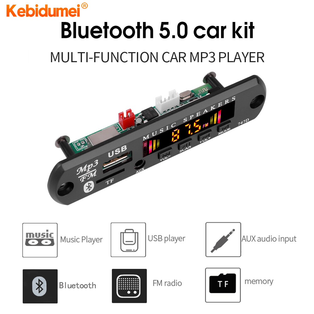 Kebidumei Wireless Bluetooth 5.0 Decoder Board with 30W Amplifier DC 5V 12V MP3 WMA Decoding Module Audio Player Support USB TF FM Radio Color Screen MP3 Player with Remote Control