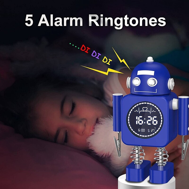 Quà tặng trẻ em sáng tạo trang trí phòng ngủ gia đình đồng hồ báo thức đồng hồ báo thức bằng kim loại sáng tạo robot thông minh kỹ thuật số LED nhiệt độ đồng hồ báo thức hiển thị đồng hồ để bàn