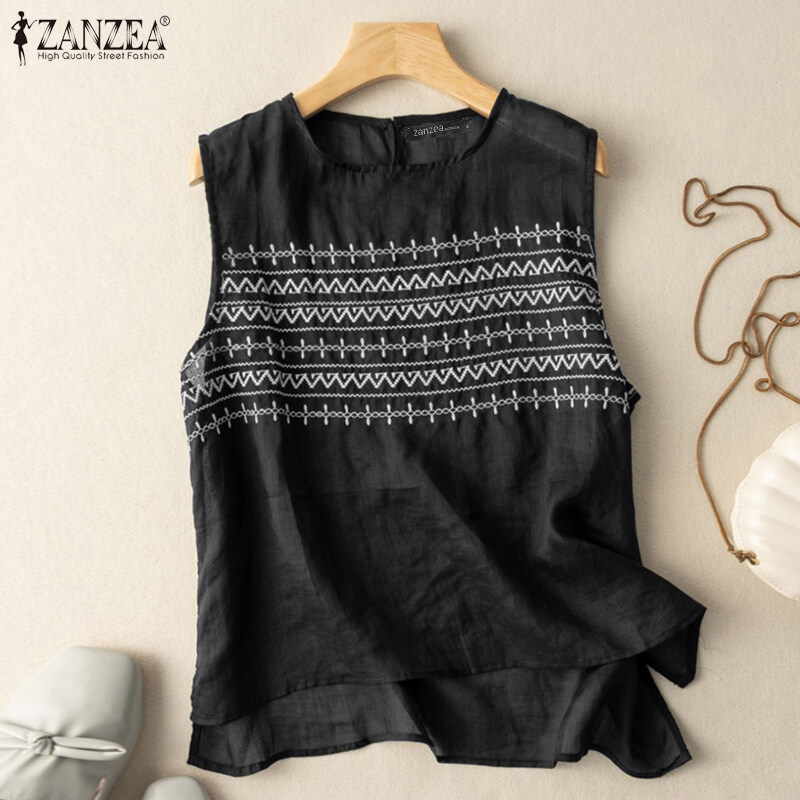 Zanzea nữ vest Tank mùa hè thường ngày không tay o cổ cao Áo sơ mi thấp TEE Áo cami #2