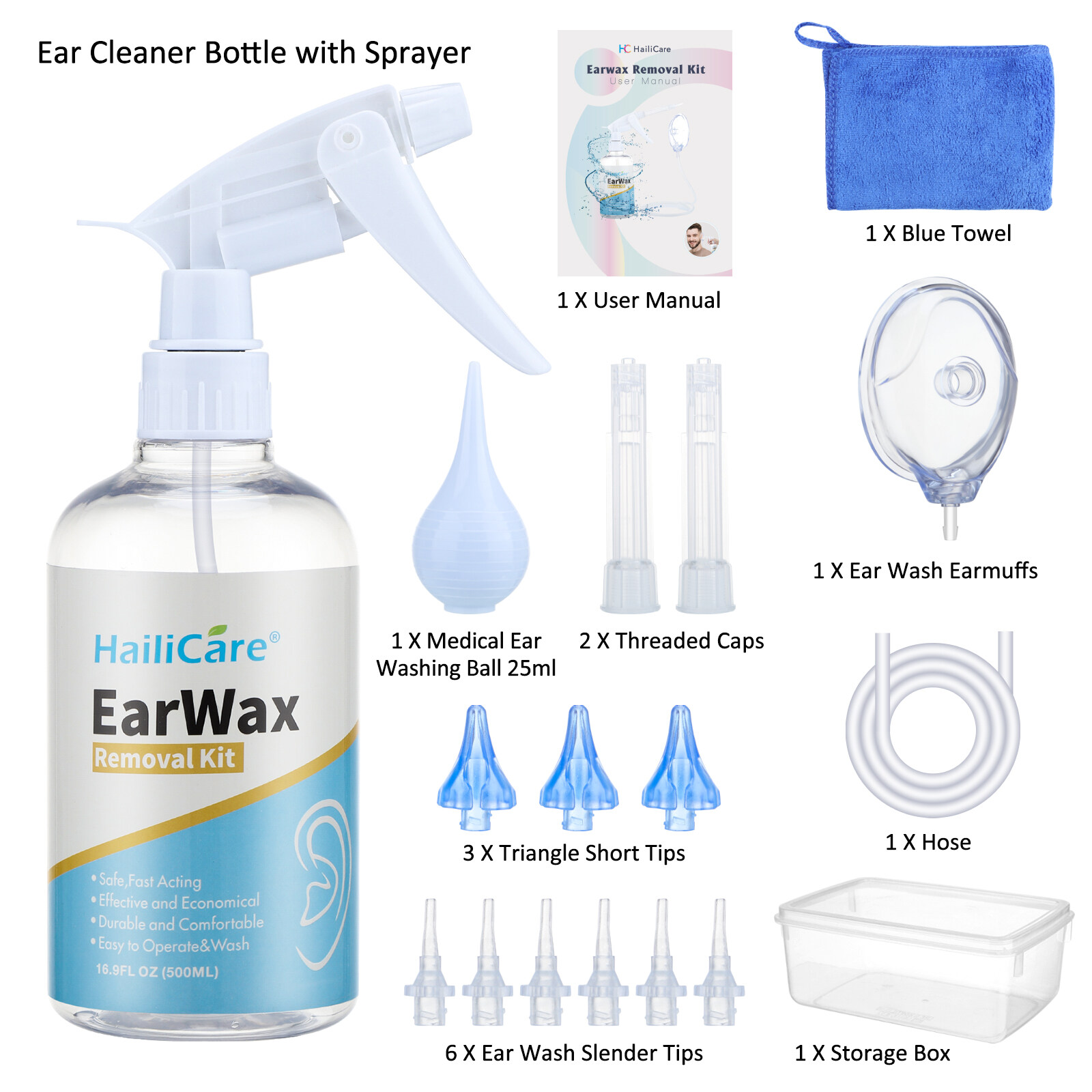 Hailicare 500mL Ear Irrigation Cleaning Kit Earwax Removal Washing