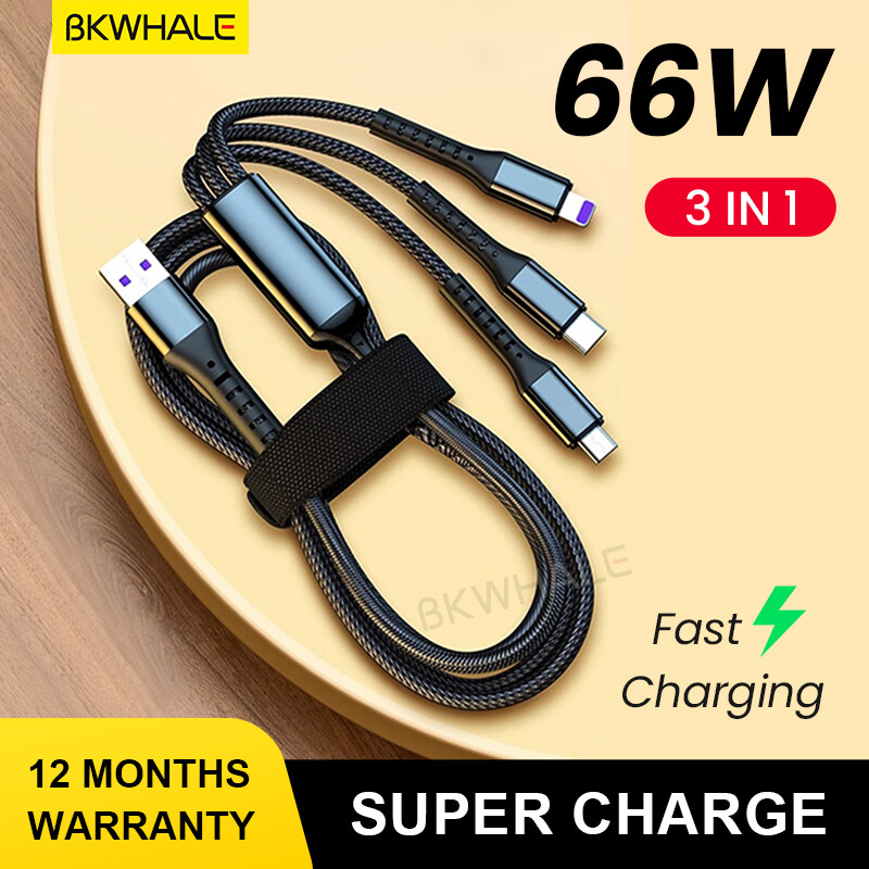 BKWHALE 66W Super Charge Data Cables 5A Fast Charging Cable Micro USB / Type-C / iOS 3 in 1 Cables