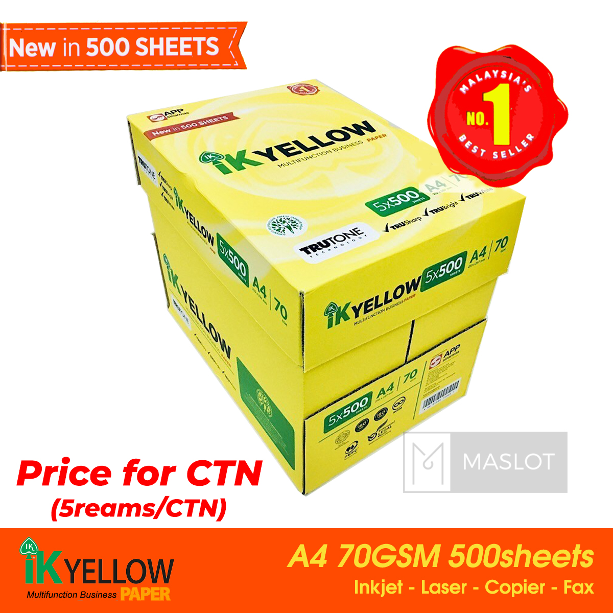 Ik Yellow A4 Paper 70gsm 500 S Ctn Price 5reams Ctn Lazada
