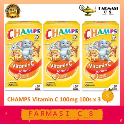 CHAMPS Vitamin C 100mg Orange Flavour 100s x 3 (TRIPLE) EXP:11/2023 [Vitamin for Kids]