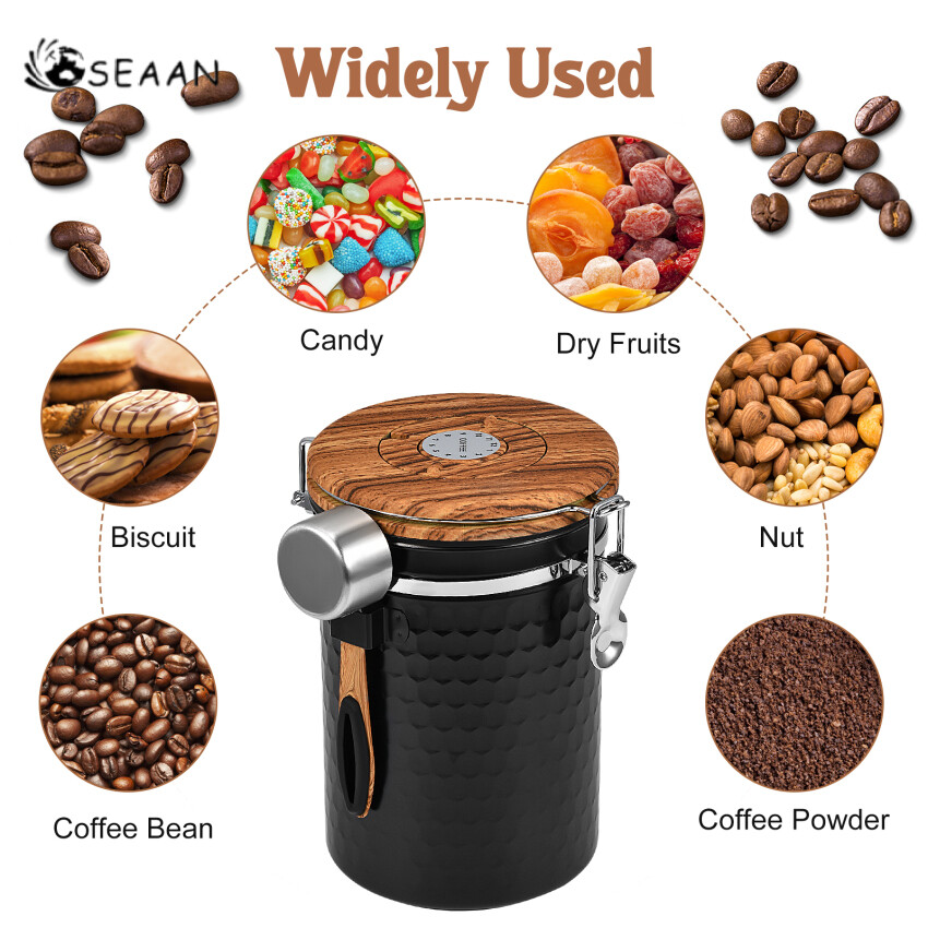 Airtight Coffee Canister With Vacuum Lid (Coffee Tea Container, Stainless Steel Storage Tin, Storage Jar Matte Black (1800ml))