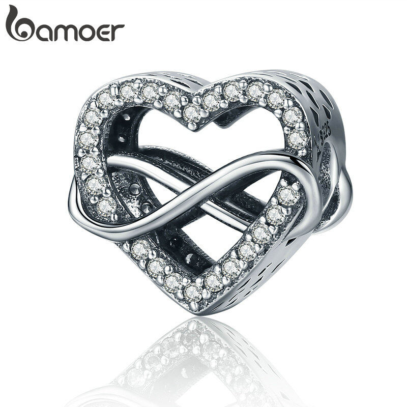 BAMOER Free Shpping Authentic 100% 925 Sterling Silver Endless Love Infinity Love Charms Beads fit Women Bracelets Jewelry Accessories SCC432