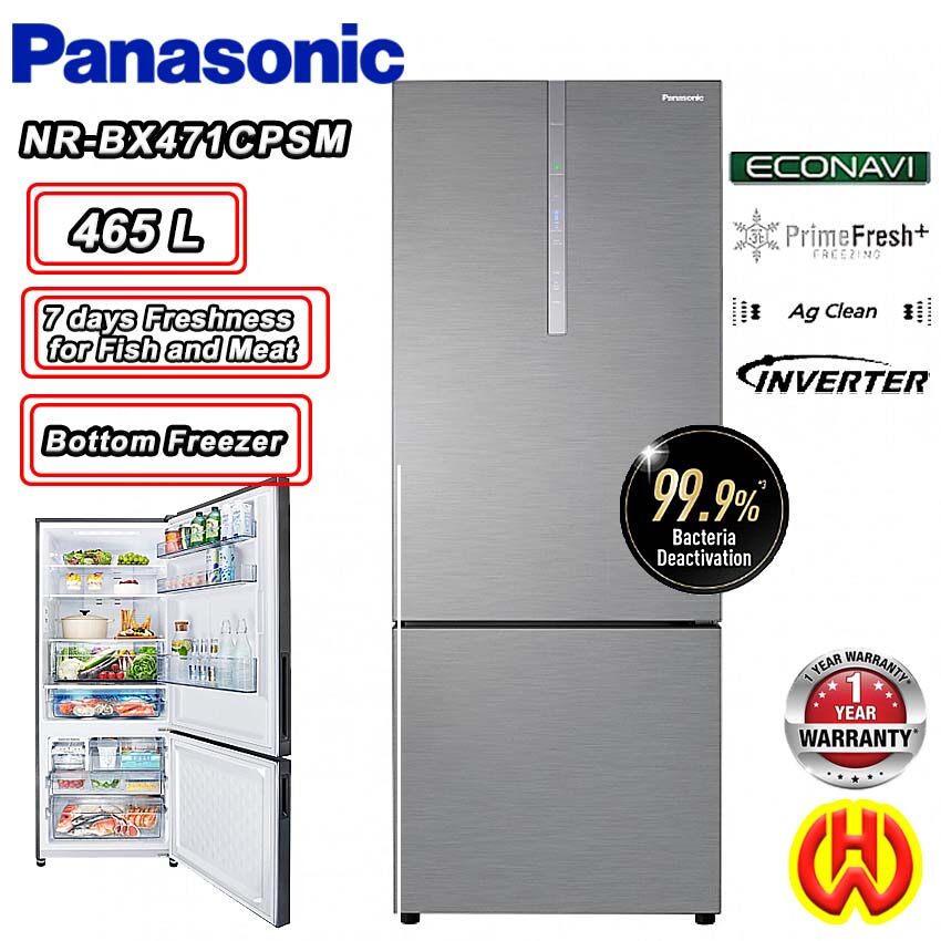PANASONIC 465L 2DOOR BOTTOM FREEZER REFRIGERATOR WITH ECONAVI INVERTER