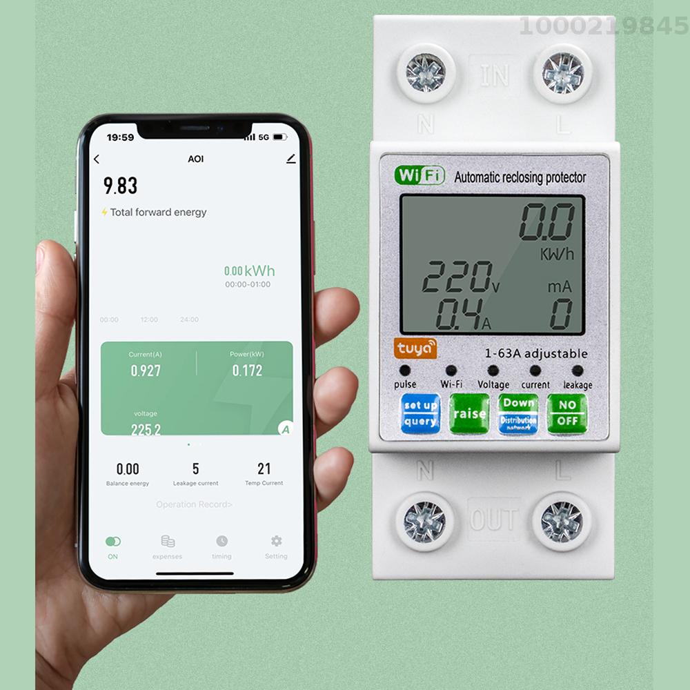 Cảm biến thông minh tuya wifi tự động thông minh rethua bảo vệ đa chức năng hiện tại điện áp giám sát Meter Màn hình LCD chuyển nguồn Meter bảo vệ giá trị settable Mobilephone ứng dụng điều khiển
