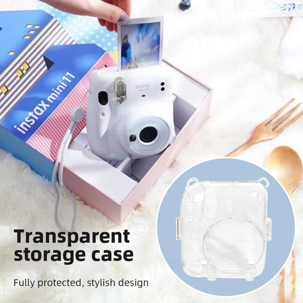 Mini Camera Case PC Crystal Protective Shell Transparent Storage Case with Shoulder Strap for Fujifilm Instax Mini 12 for Camera Instax Mini12