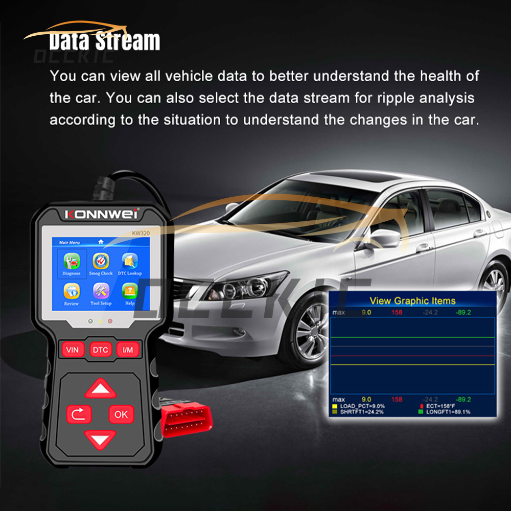 Occkic Konnwei Máy Đọc Mã Lỗi Tự Động OBD OBD2 Máy Quét Với Cảm Biến Quét Ánh Sáng Động Cơ Đa Ngôn Ngữ Kiểm Tra Máy Quét Tự Động Tốt Nhất Tự Động Công Cụ Chẩn Đoán KW320 Màu Đen