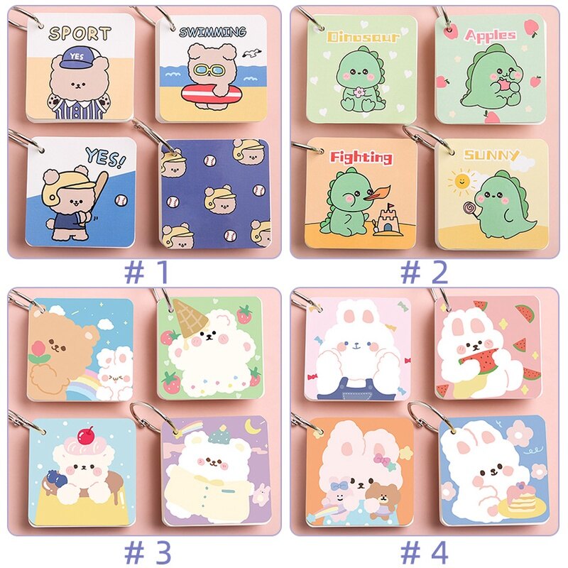 80 Sheets Creative Blank Words Card with Ring Student Cute Cartoon Pocket Card Book
