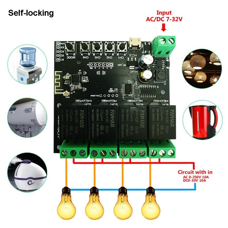 4CH Tuya Switch WiFi Switch Module Wireless Relay Smart Life APP Remote Control Smart Timer for Smart Home for Alexa