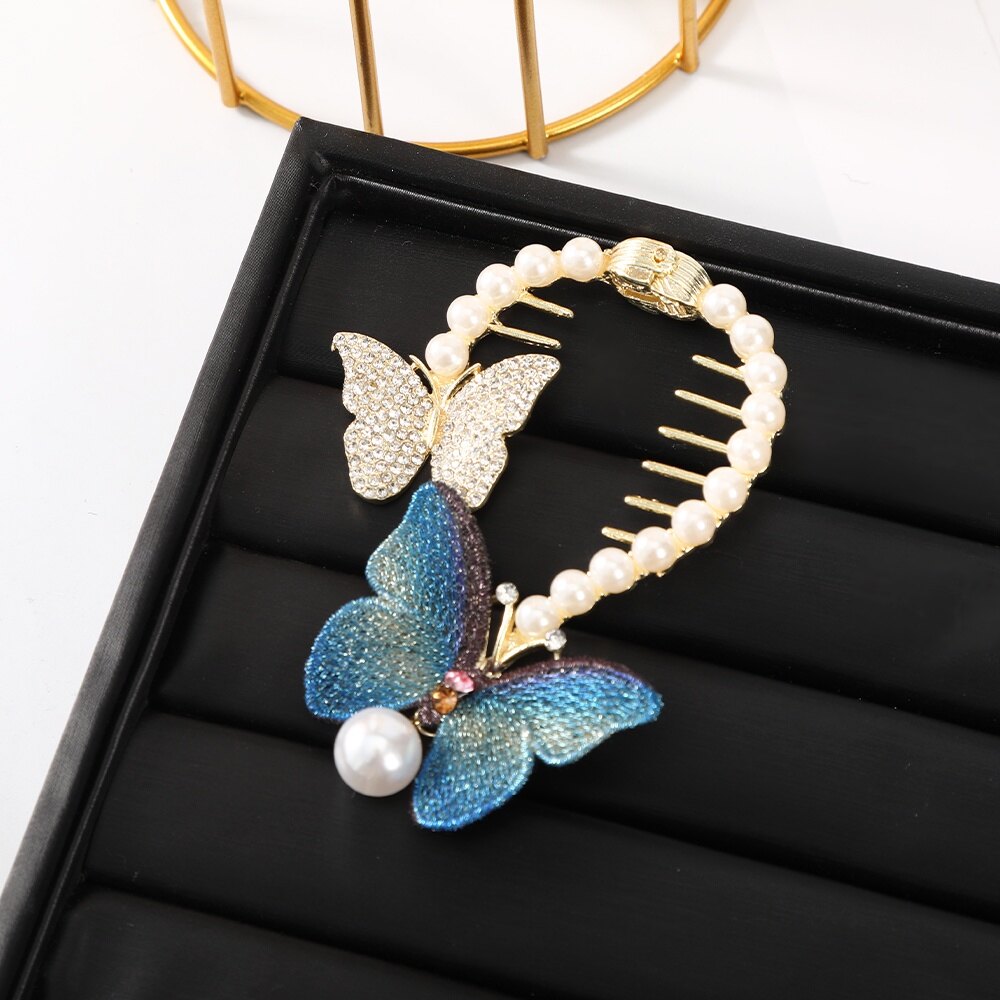 Butterfly Hair Clips with Artificial Pearls