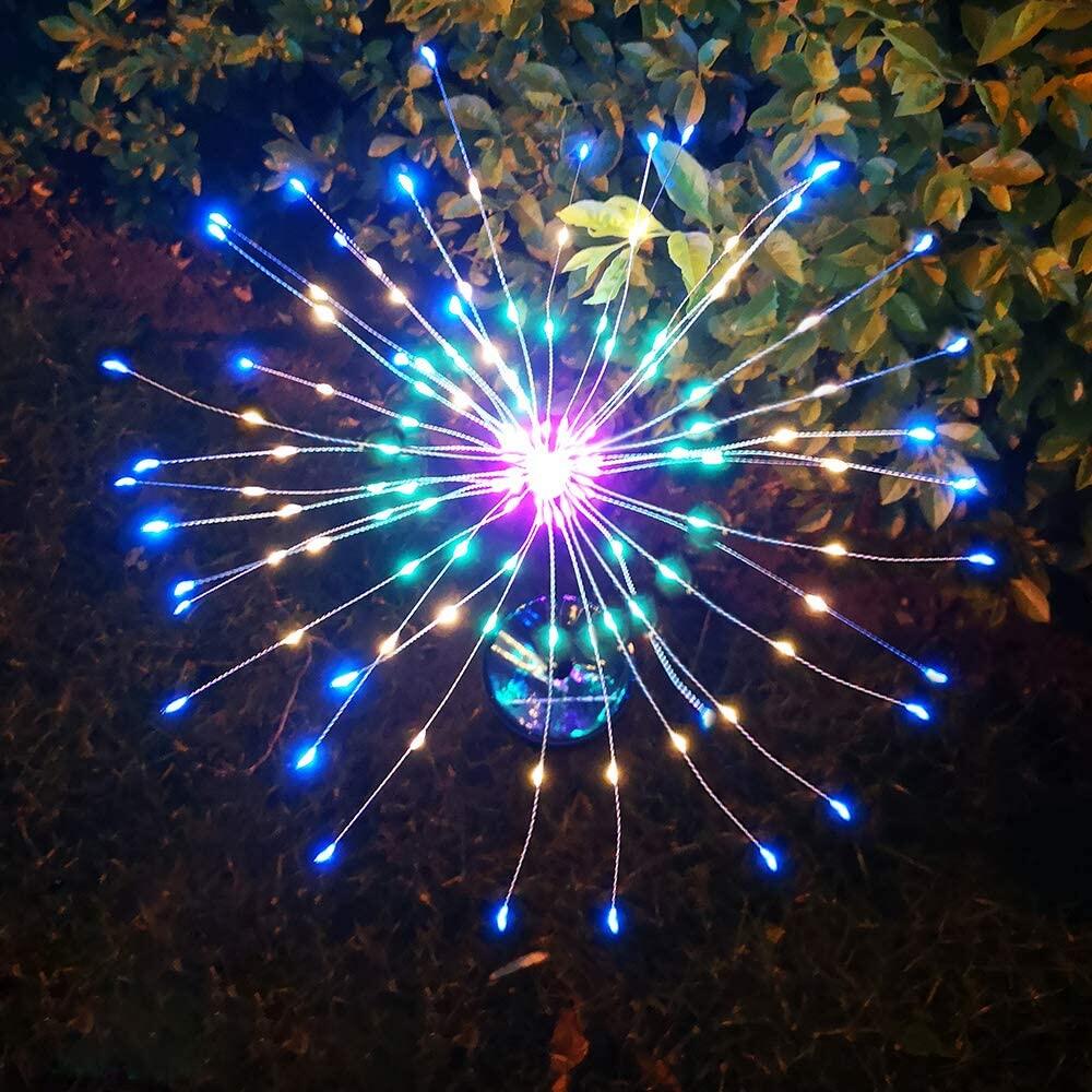 【lightingeverthing】Solar Powered Outdoor Grass Globe Dandelion Fireworks Lamp Flash String 90 /120/150 LED For Garden Lawn Landscape Holiday Light