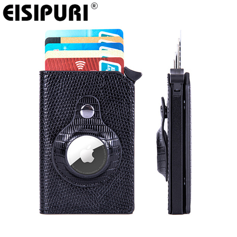 Minimalist Slim Smart Wallet Leather Credit Card Holder RFID Blocking Card Wallet with Built-in Case Holder for AirTag