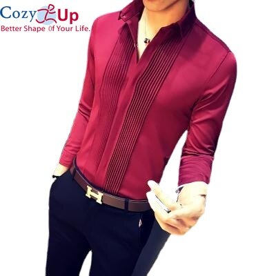 Cozy Up Men Slim Cut Tuxedo Shirt Solid Color Wing Tip Collar Shirt Men Long Sleeve Dress Shirts Formal Wedding Bridegroom Shirt
