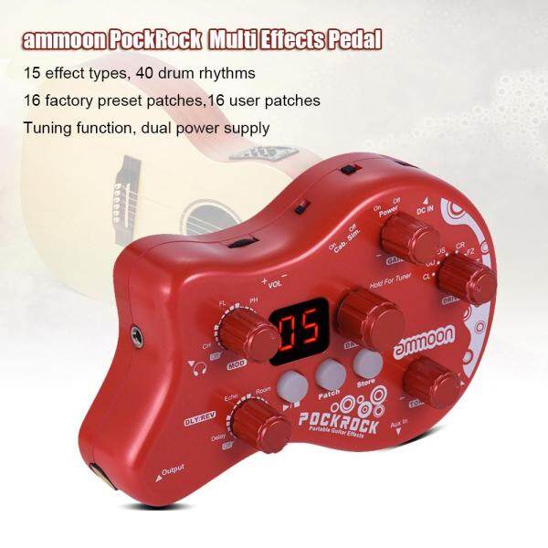 ammoon PockRock Portable Guitar Multi-effects Processor Effect Pedal 15 Effect Types 40 Drum Rhythms Tuning Function with Power Adapter red EU plug Malaysia