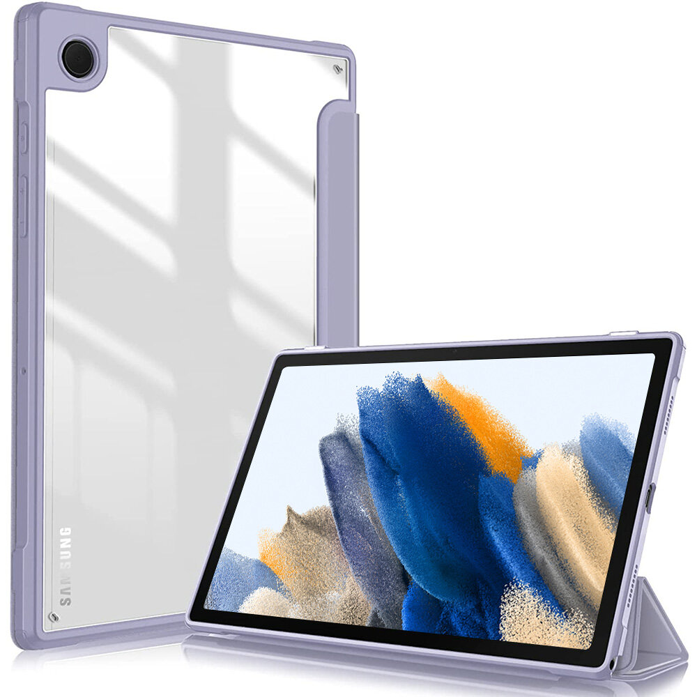 Hybrid Clear Hard Back Shockproof Trifold Stand Flip Leather Case Auto Wake/Sleep Smart Case for Samsung Galaxy Tab A8 10.5 inch 2022, Tab A9 Plus 2023, Tab A9 2023