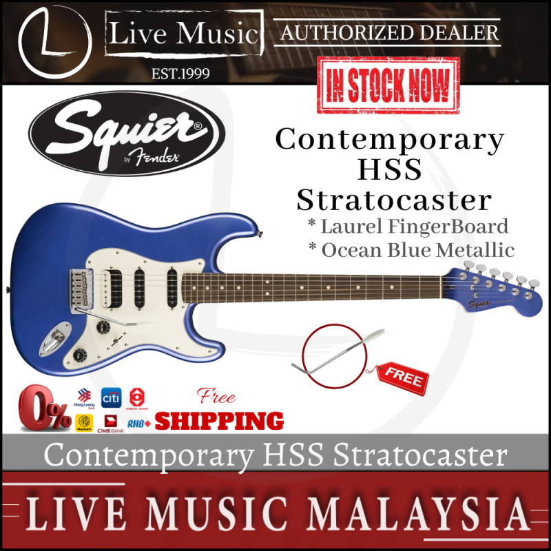 Fender Squier Contemporary Stratocaster HSS 6-String Electric Guitar, Rosewood Fingerboard - Ocean Blue Metallic Malaysia