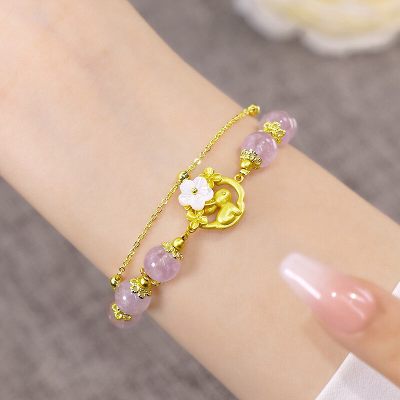 Original Design Natural Crystal Elastic Bracelet Korea Strawberry Crystal Buddha Girl Pendant Bracelet Charm for Women