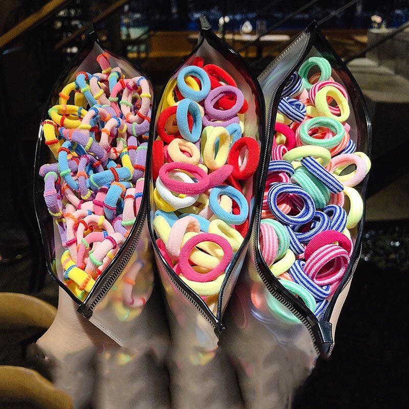 100 Pcs Korean Style Kids Hair Band Colorful Rubber Band Ponytail Hair Tie Girl Hair Accessories