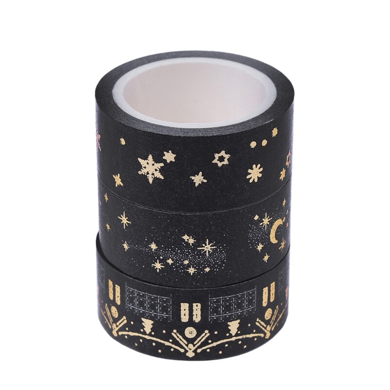Black Moon Stars Paper Sticky Adhesive Sticker Decorative Washi Tape 1.5cm x 5m