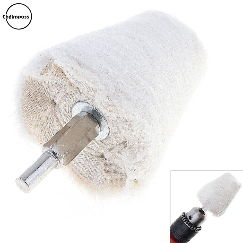 ChgImposs Cone Shape Polishing Buffing Pads White Cloth Polishing Wheel Car Polisher Tool Polishing Buffer Cotton Pad with 6mm Shank for Surface Polishing Grinding