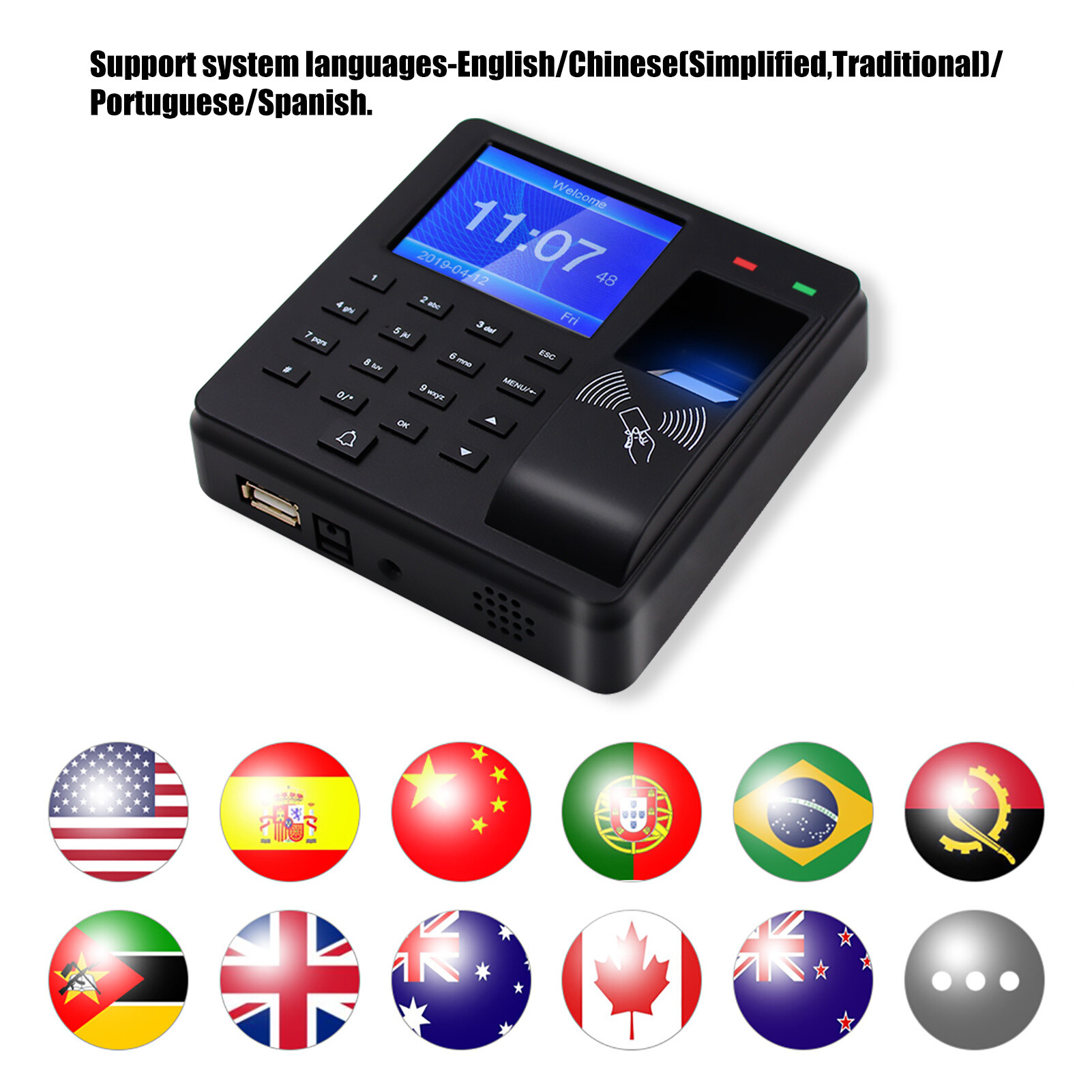 KKmoon Access Control Time Attendance Machine Fingerprint/Password/ID Card Recognition Time Clock with 2.4 Inch Display Screen Employee Checking-in Recorder Multi-language Support U Disk Export Report for Door Locks