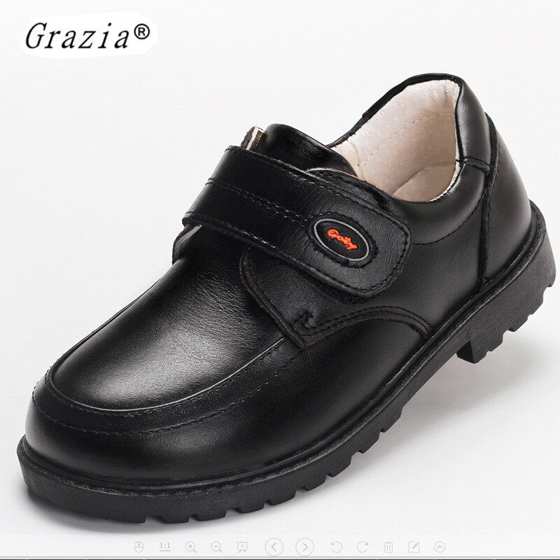 GRAZIA New Kids Genuine Leather Wedding Dress Shoes for Boys Brand Children Black Wedding Shoes Boys Formal Wedge Sneakers Size 26-40