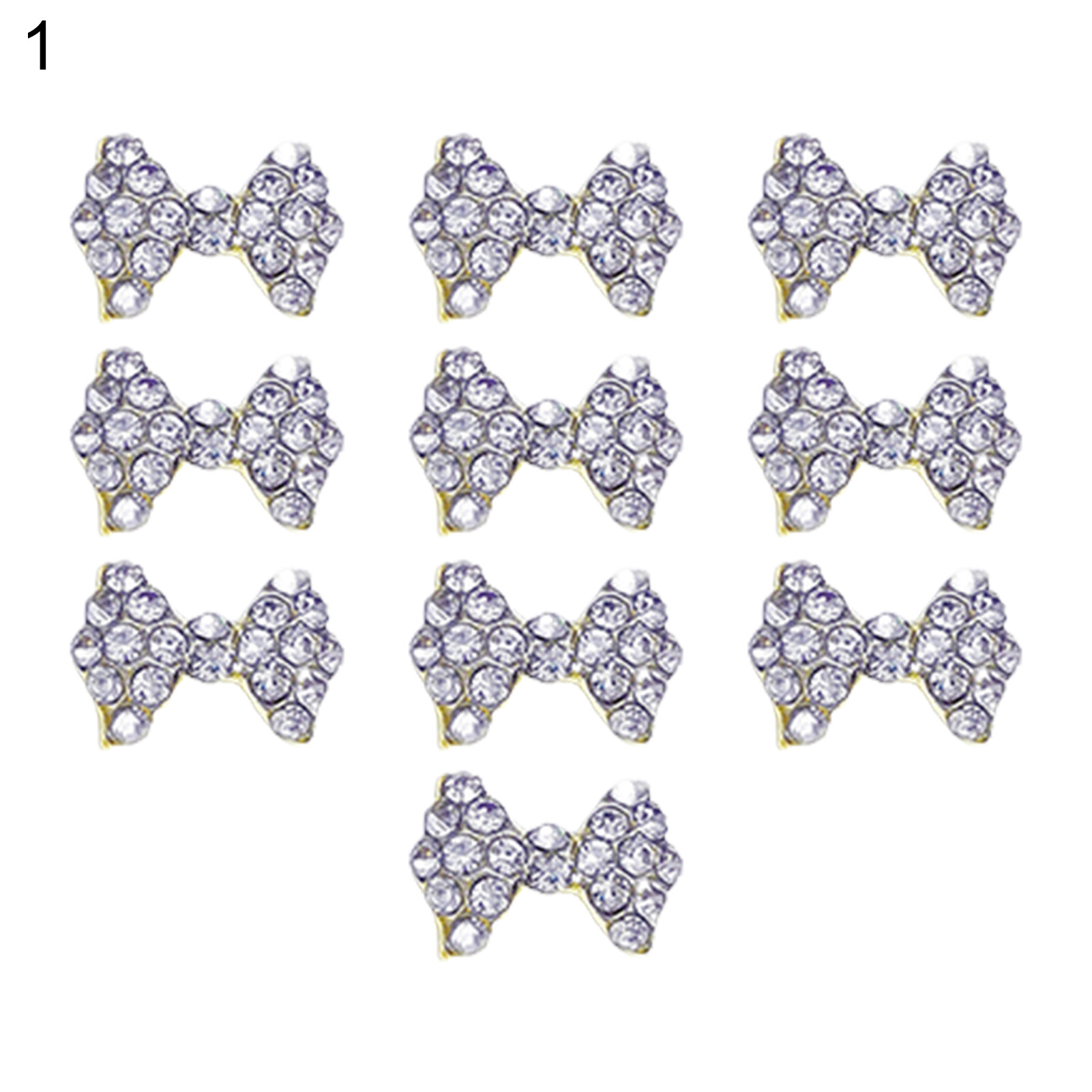10Pcs/Pack Manicure Decoration Decorative Easy to Apply Alloy Nail Art Accessories Bowknot Rhinestone for Personal Use
