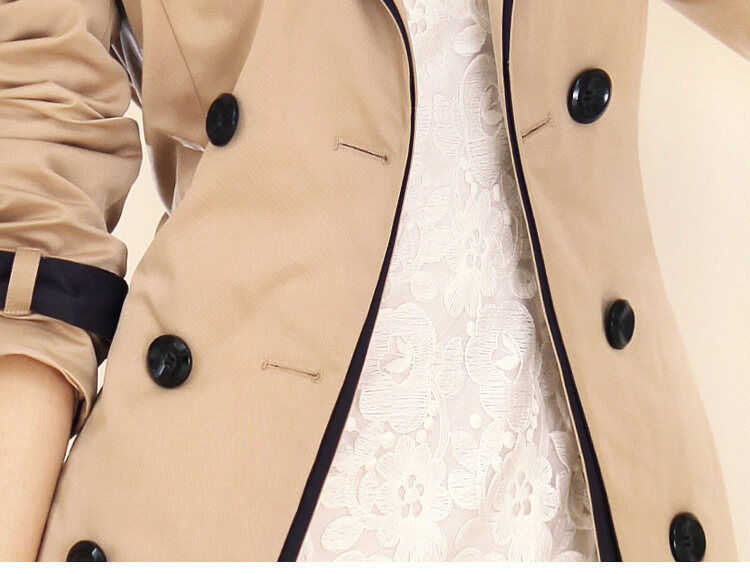 Women Thin Trench Coat Turn-down Collar Double Breasted Patchwork spell color Trench Slim Plus Size Wind coat