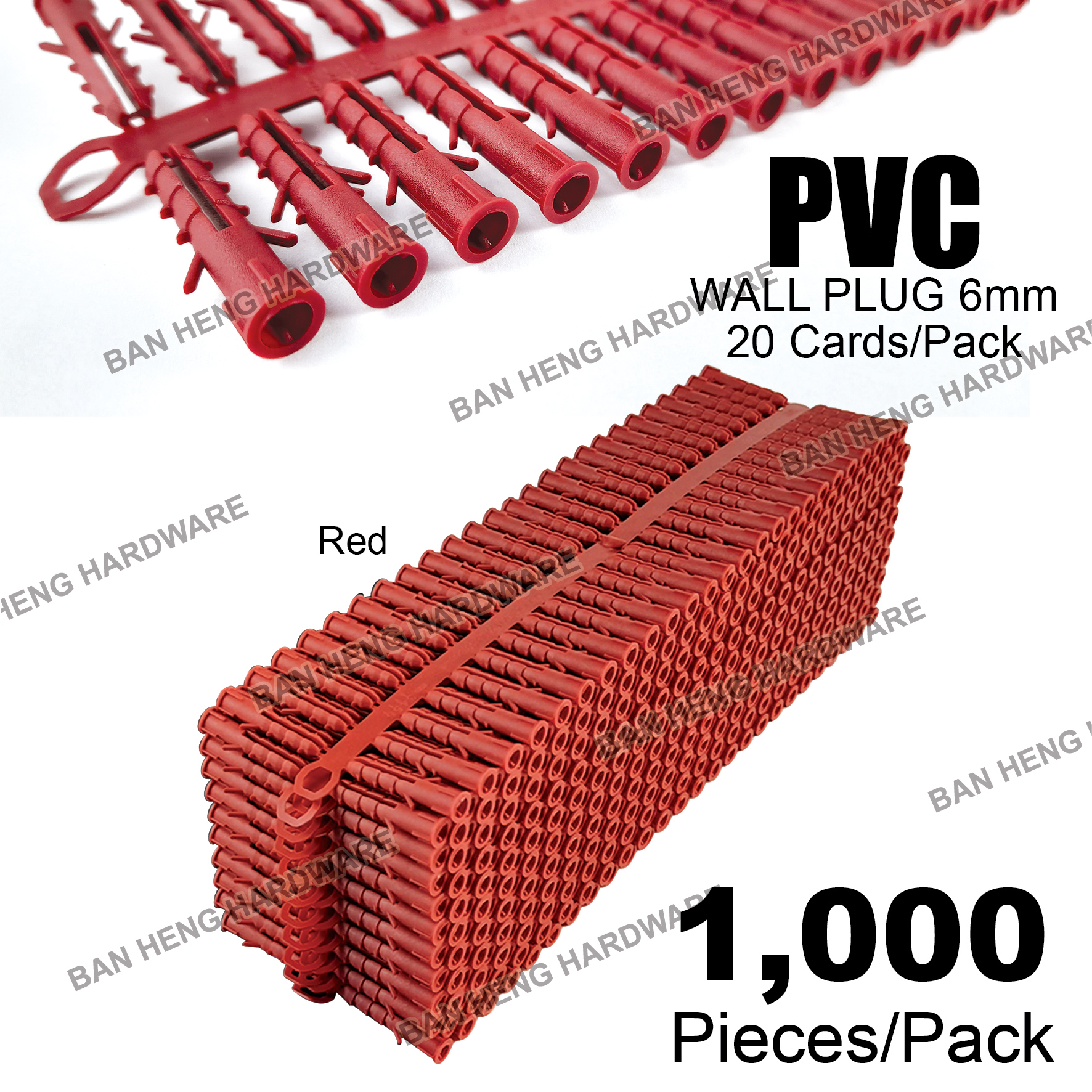 WHITE / RED PVC WALL PLUG 6MM (1000PCS/PACK) | Lazada