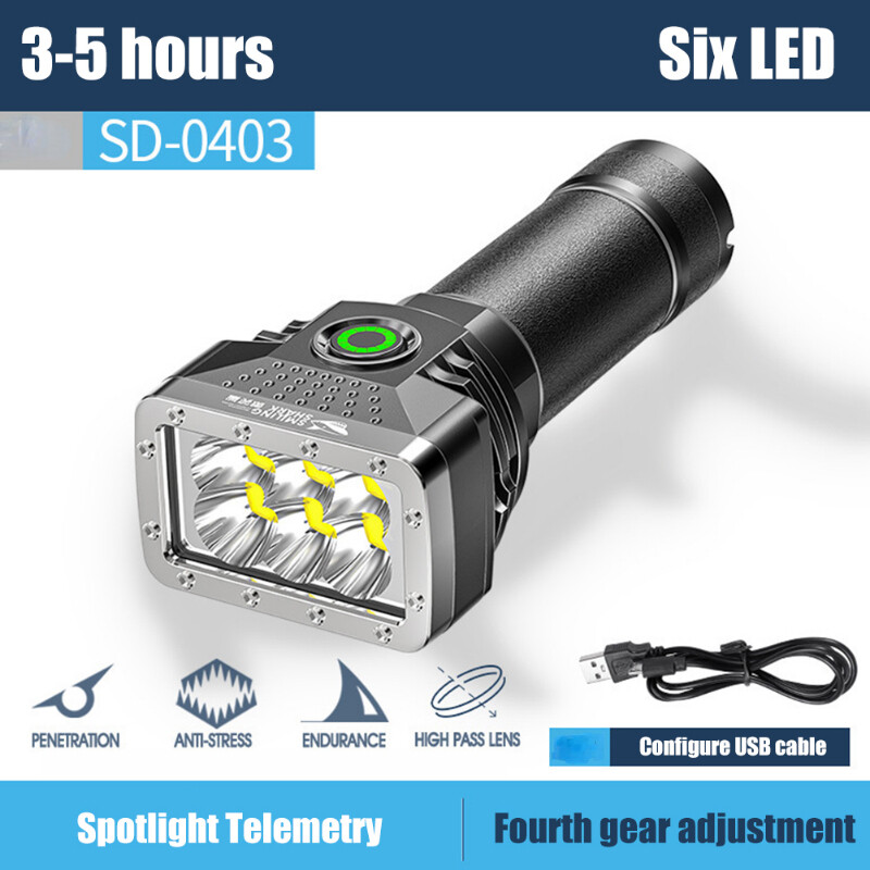 6 LED flashlight rechargeable 200000lm original led rechargeable high power flashlight waterproof long range flashlight mini torch light outdoor Camping Hiking Travel Flashlight super bright flash light led light Emergency light