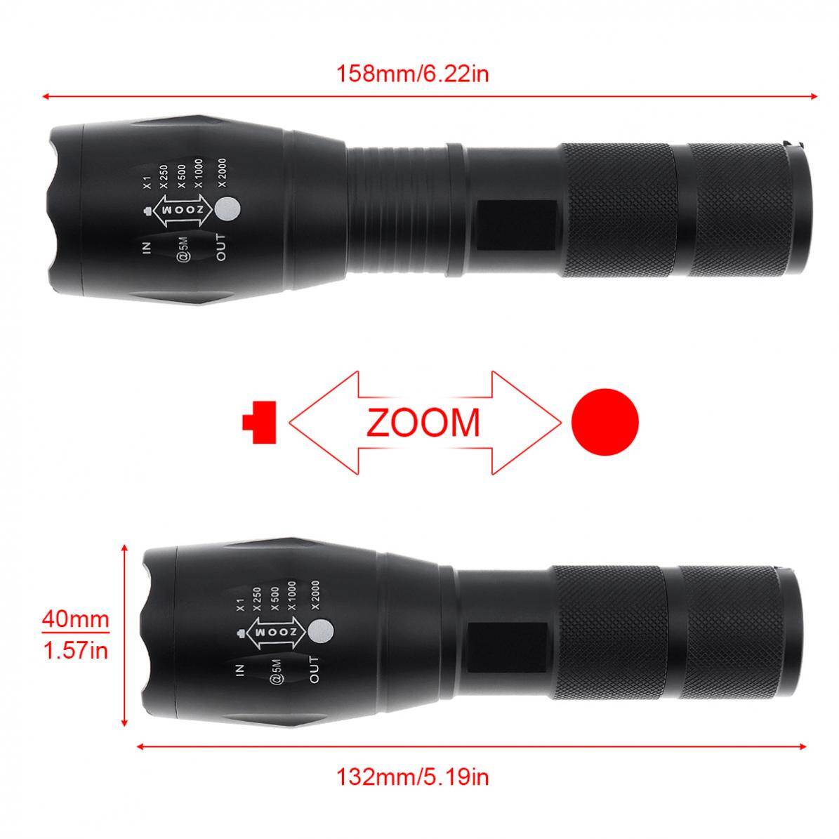 A100 4 Light Modes Red Green Blue White Light LED Flashlight with Adjustable Focus Waterproof for Camping / Hiking / Fishing