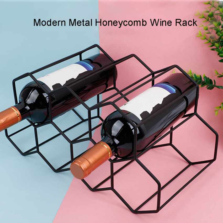 Modern Metal Honeycomb Wine Rack Wine Bottle Storage Beehive Tabletop Wine Rack