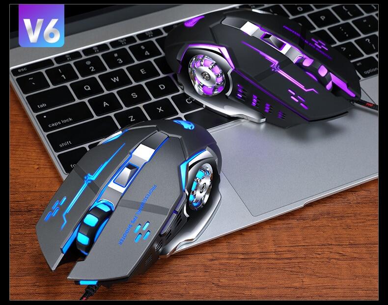 [Nhập RS0722 giảm 30k cho đơn 99k]New V6 Wired Game Mouse Macro Programming Mechanical mouse 2400DPI Professional gaming computer mouse for LoL AND PUBG