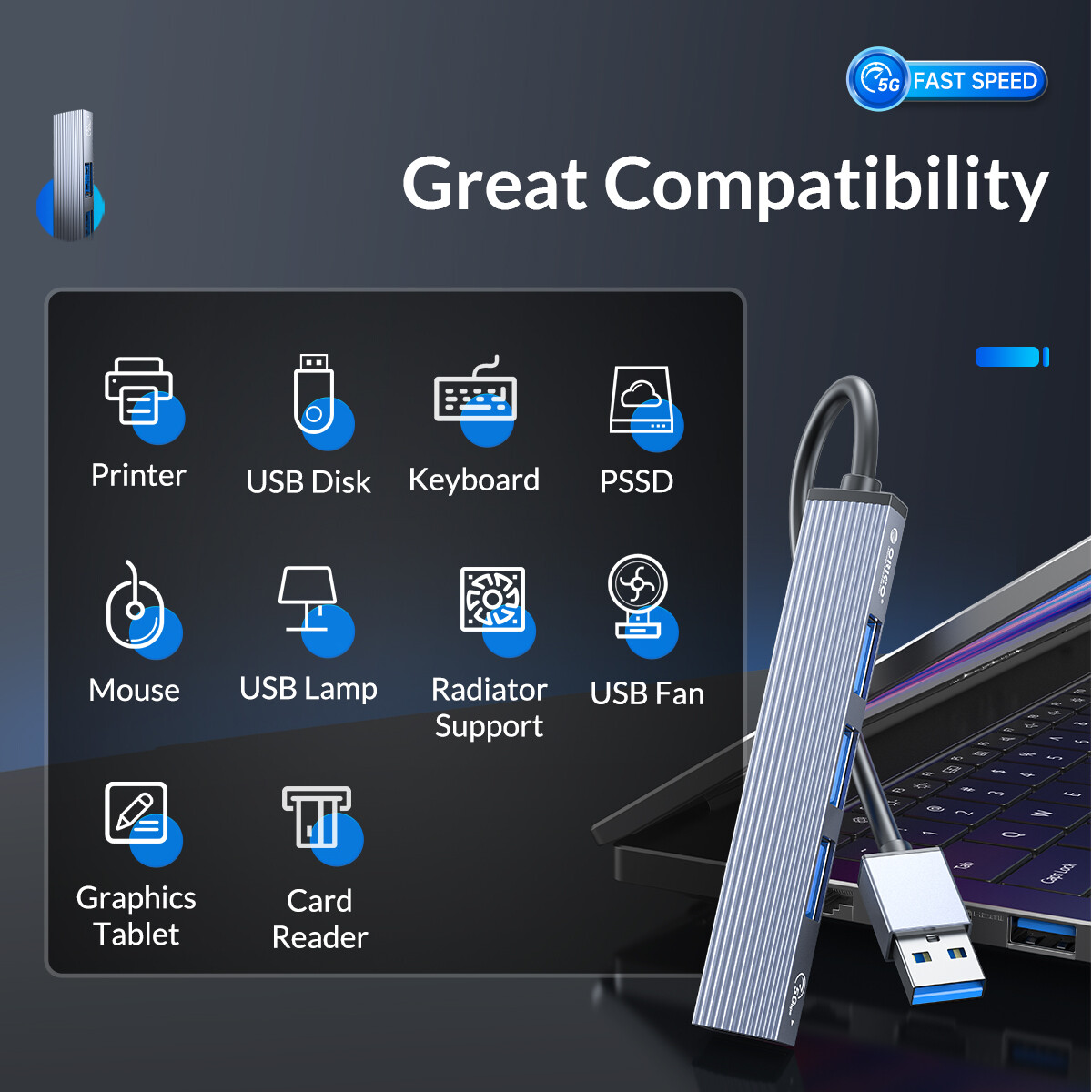 ORICO Type C HUB 4 Port USB 3.0 2.0 Multi Splitter OTG Adapter Portable TF Dock For Computer Accessories