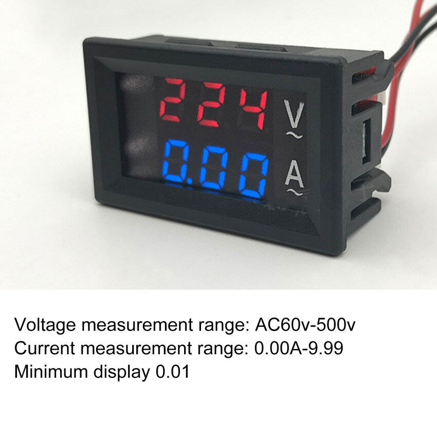 Máy Kiểm Tra AC 60-500V 10A Mini Ampe Kế Vôn Kế Kỹ Thuật Số Đồng Hồ Đo Dòng Điện Điện Áp Xanh Đỏ Màn Hình LED Kép