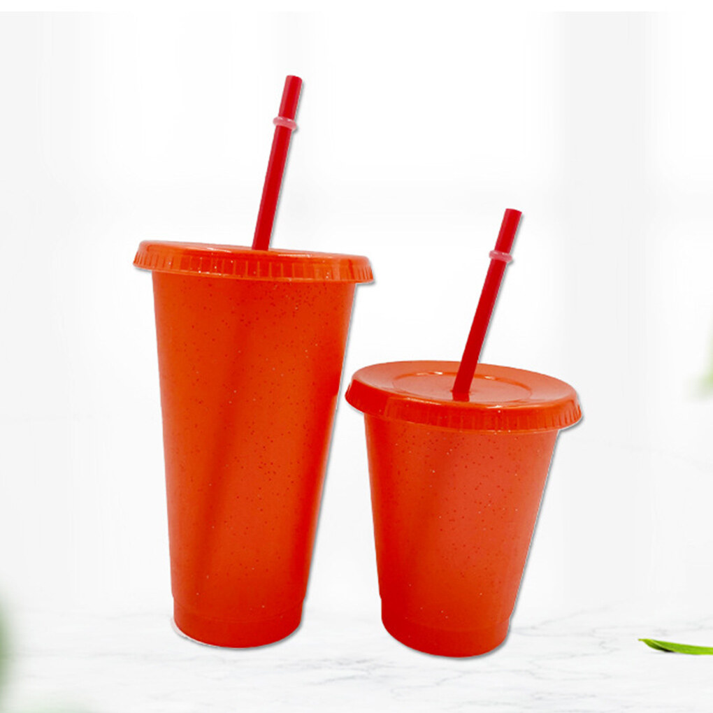 Drinking Cup with Lid & Straw PP Plastic Bottle for Reusable Bottle for Cold Drink Coffee Juice Smoothie