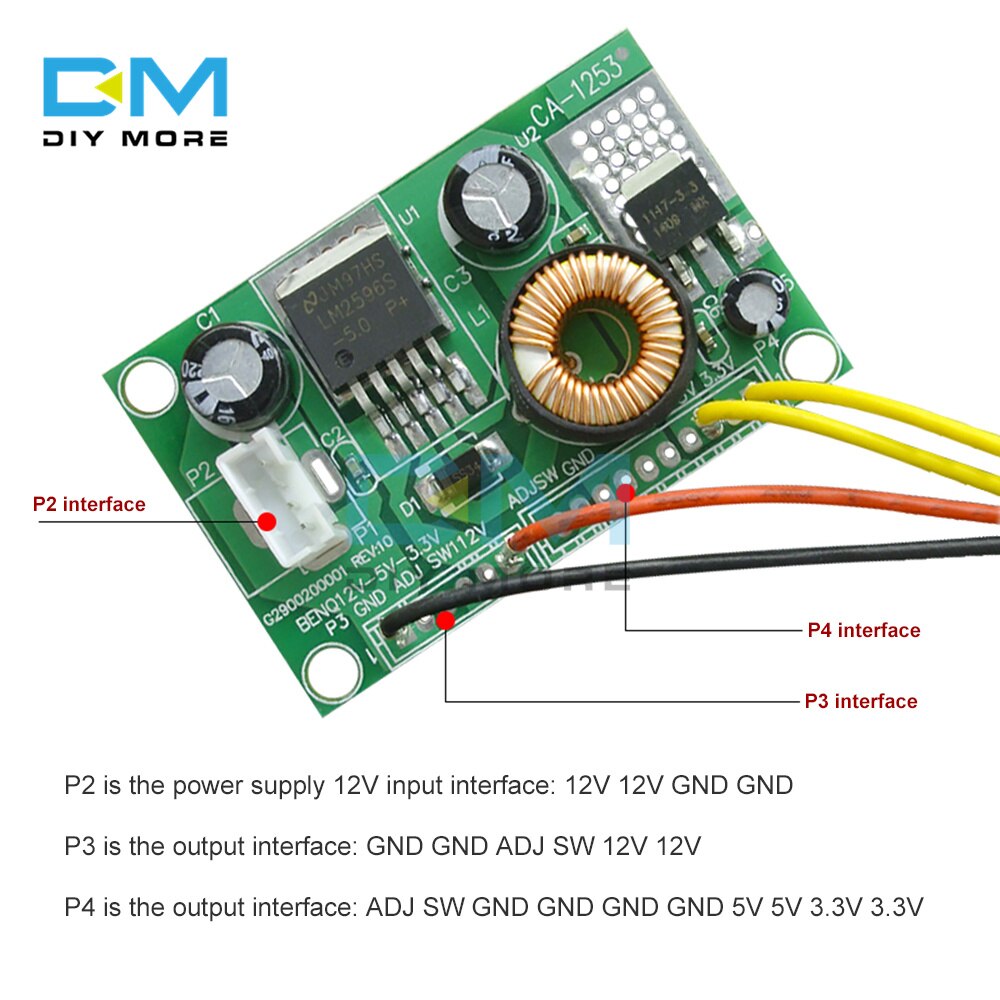 [100% original] diymore CA-1253 12V to 5V to 3.3V DC-DC Step-Down Module LCD Power Supply Board Voltage Conversion Module with Wire
