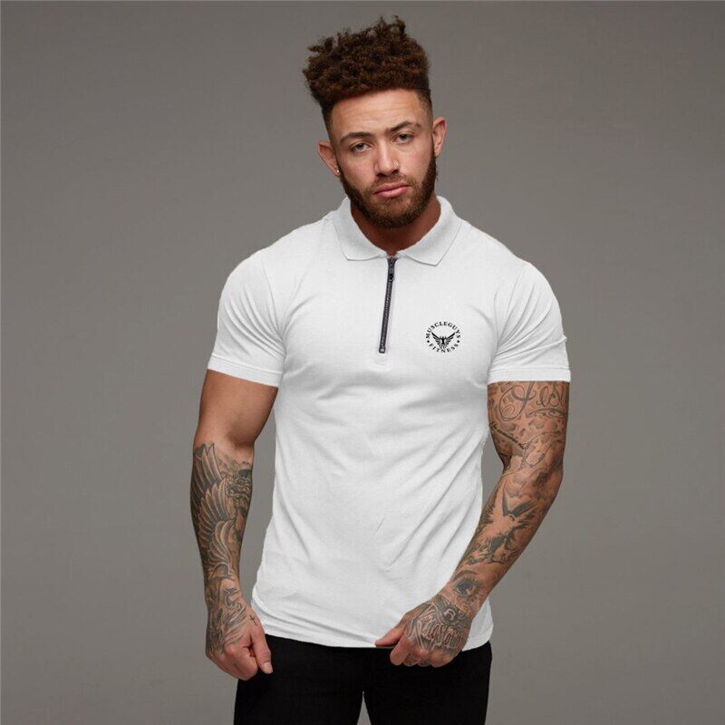 Zip Polo Tees Cotton Fitness Polo 