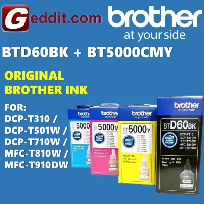 Brother Original BTD60BK + BT5000 Refill Ink Set BT5000C BT5000M BT5000Y FOR T310/T510W/T710W/T810W/T910DW