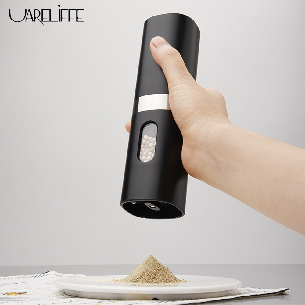 Uareliffe Electric Mill Pepper And Salt Grinder With LED Light Adjustable Coarseness Mill Stainless Steel Automatic Seasoning Spices Salt Pepper Grinder Household Multifunctional Home Kitchen Tools Grinding Gadgets For Cooking BBQ Party Restaurant