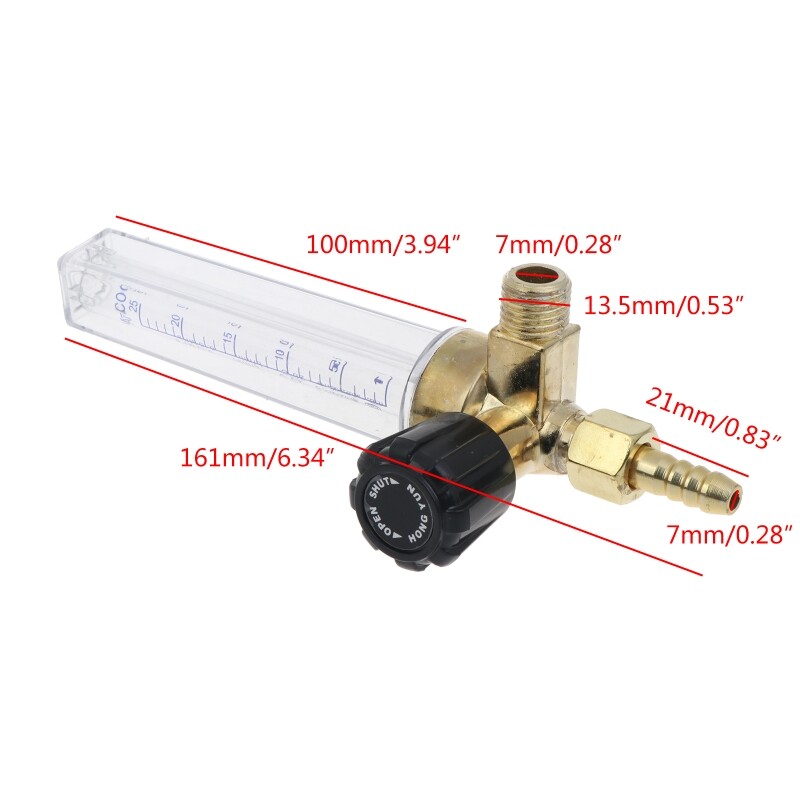 1/4PT Thread 7mm Barb Argon Ar CO2 Gas Flow Meter Ar Welding Regulator 0.35 MPA