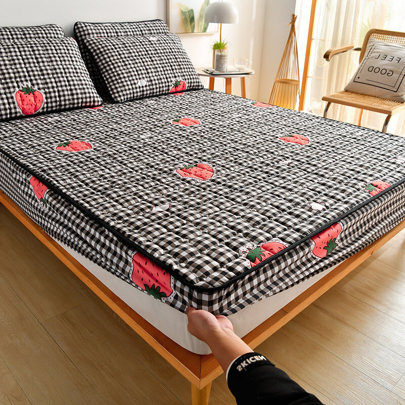 Air-Permeable Quilted Mattress Cover Soft Sanding Fabric Bed Pad Protector Cover Twin King Bed Cover Not Included Pillowcase